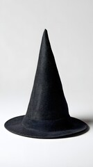 Fototapeta premium Black Witch Hat Isolated on White with Copy Space – Halloween Mockup