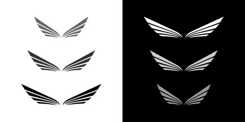 Wing icon wings silhouette angle eagle feather graphic set isolated
