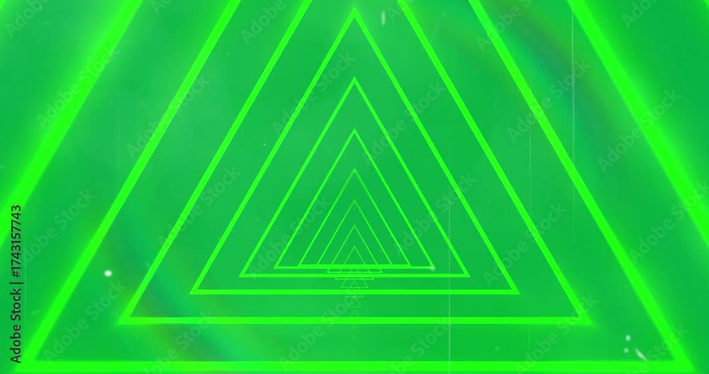 Canvas Prints animation of glowing neon green abstract tunnel with triangles moving on transparent background
