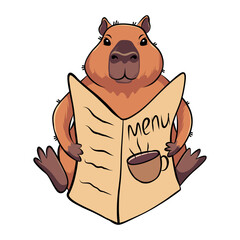 A drawing of a capybara sitting with a menu