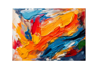 Abstract painting featuring vibrant multicolor brushstrokes isolated on transparent or white background
