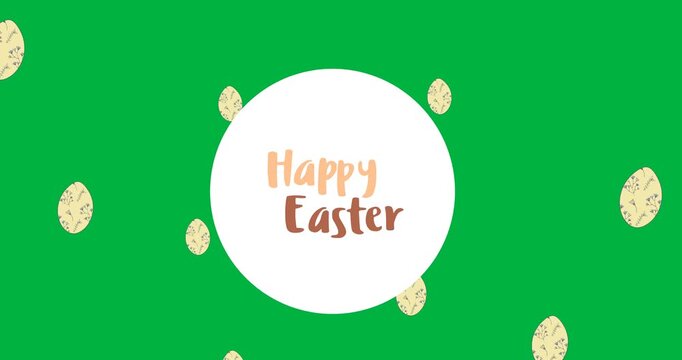 Happy easter text banner with decorative easter eggs icons against transparent background