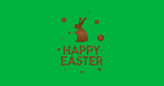 Digital animation of happy easter text banner with easter bunny icon against transparent background