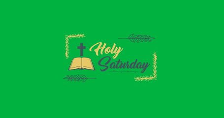Holy thursday text banner with bible and cross icon against transparent background