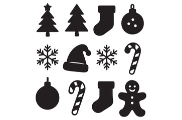 Festive Christmas Icon Collection Featuring Holiday Trees, Sweet Treats, and Playful Accents for Joyful Season Decorations