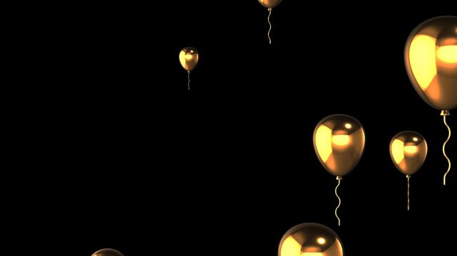 Gold flying balloons christmas decoration with transparent background. Used for birthday decoration, party decoration, celebration design, event poster, new year eve, 