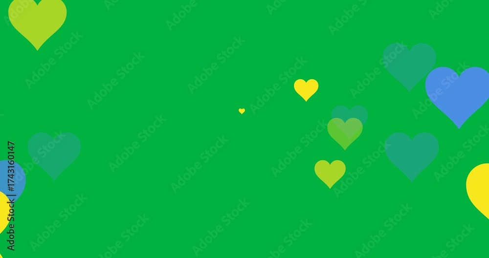 Wall mural multiple blue and yellow heart icons floating with copy space on transparent background