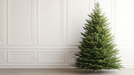 Minimal Christmas tree with white ornaments in bright room