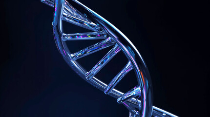 Sleek DNA helix model gleaming in blue light