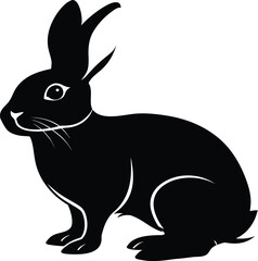 Elegant Black Rabbit Silhouette – Side View Isolated on White Background