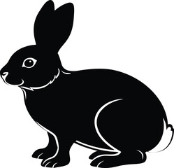 Elegant Black Rabbit Silhouette – Side View Isolated on White Background