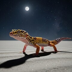 Obraz premium Leopard Gecko Under Moonlight - A Desert Night Adventure.
