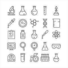Science laboratory icons vector illustration, chemistry symbols, lab equipment, chemical analysis, science research, scientific experiment, laboratory tools, white background.