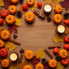 Autumnal Pumpkin Patch A Cozy Fall Season's Celebration with Candles, Spices, and Leaves