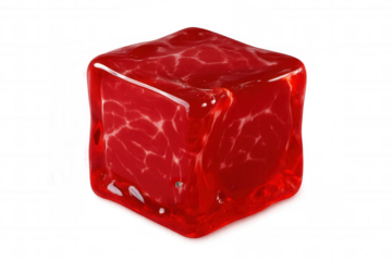 Raw meat cube encapsulated in translucent red jelly, featuring surreal food fusion and transparent background