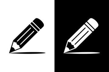 Minimalist Pencil Silhouette Vector. Stationery Icon Design on Black and White Background