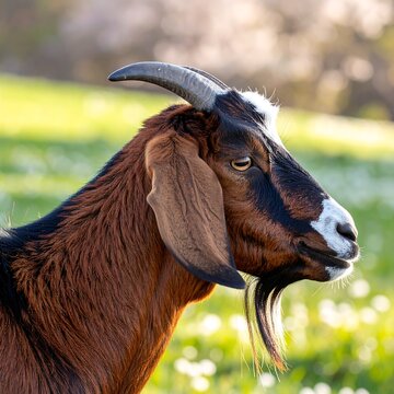 Profile of a Brown and Black Goat in Natural Field Setting
