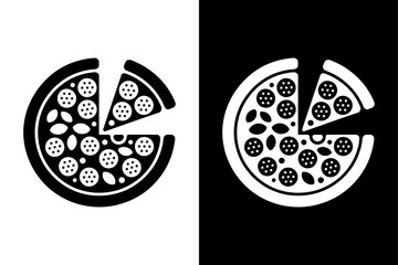 Black Pizza Slice Silhouette. Pizzeria Food Symbol and Fast Food Icon Design