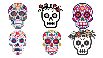Skull art celebrates Day of the Dead traditions, created with AI, PNG