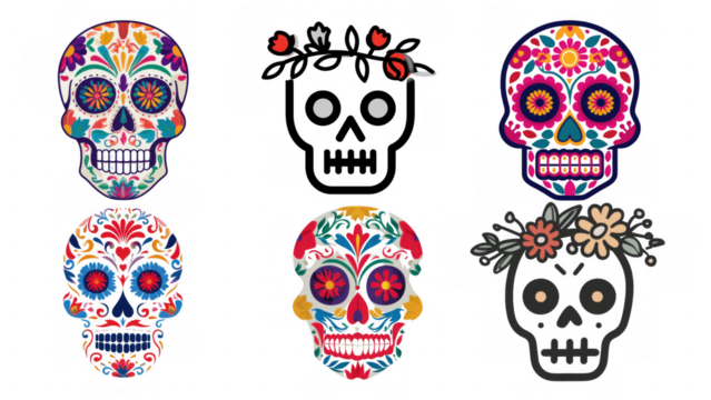 Skull art celebrates Day of the Dead traditions, created with AI, PNG