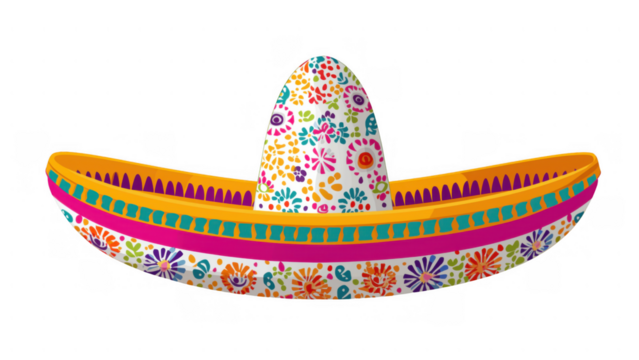 A colorful sombrero with floral patterns, created with AI, PNG
