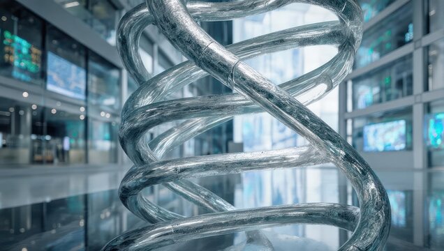 Futuristic DNA Helix Structure in a High-Tech Laboratory Setting.
