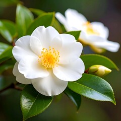 Fototapeta premium Pristine white flower with vibrant yellow stamens