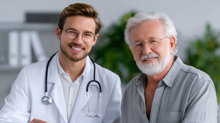 Fototapeta premium Doctor and Senior Patient Smiling During Consultation In Clinic