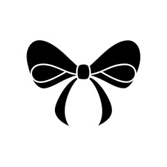 Illustration of a simple black bow with loops and tails on a white background