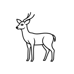 A simple line drawing of a deer standing in profile with small antlers showing