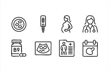 Pregnancy and fertility icons vector set line art illustration
