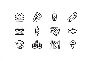 Fast food and restaurant icons vector set line art design