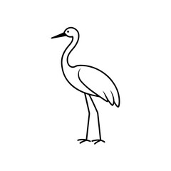 Illustration of a standing crane with a long neck in a simple line drawing