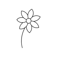A simple line drawing of a daisy flower with six petals and a curved stem