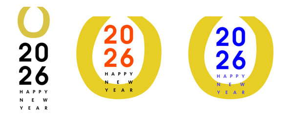 2026_HAPPY NEW YEAR_馬蹄モチーフ,ロゴ：午年,干支_縦レイアウト｜2026_HAPPY NEW YEAR_Horseshoe,Year of the Horse,Zodiac,logo_Vertical Layout