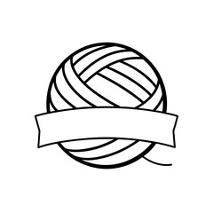 Illustration of a ball of yarn with a blank banner across the middle area