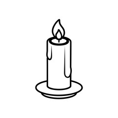 Illustration of a burning candle with dripping wax on a candle holder base