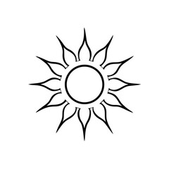 Illustration of a simple sun with radiating rays in black and white color