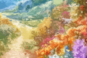 Fototapeta premium Various oil paintings, flowers, chrysanthemums, landscapes, forests, birds, streams, plum blossoms, beautiful scenery