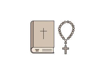 Holy Bible and Rosary Beads Christian Religious Symbols.