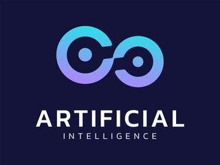 Artificial intelligence with twisted infinity double eyes circle symbol technology Analysis logo vector design concept. AI technology logotype symbol for advance technology, tech company, ui, network.