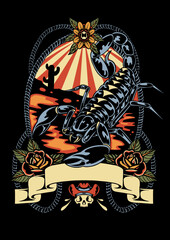 Obraz premium scorpions vintage traditional American Tatto illustration