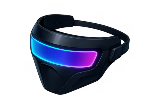 Futuristic vr headset with neon visor on transparent background