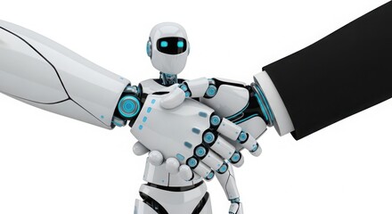 Human and robot handshake symbolizes advanced technology collaboration future of artificial intelligence partnership innovation