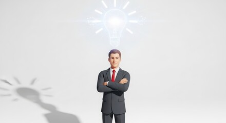 Futuristic businessman with crossed arms embodying innovation and technological advancement in a modern professional setting