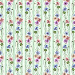 Floral seamless pattern. Geranium. Floral motifs for use in wallpaper, covers, packaging. For textiles, cotton fabrics, linen. For use in wallpaper, wrappings. Interior decor. Raster illustration.