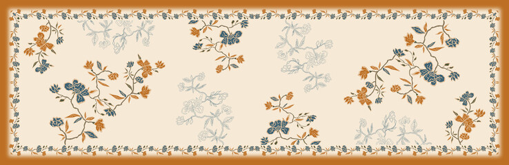 digital floral flower and ajrakh with geometric effect texture dupatta design for kurti garment dress ready to print 