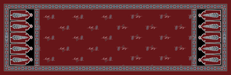 digital floral flower and ajrakh with geometric effect texture dupatta design for kurti garment dress ready to print 