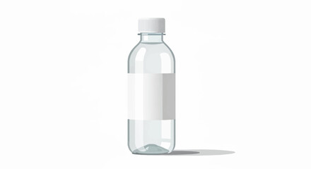A tall clear plastic bottle with a white screwtop lid sits on a white background casting a subtle shadow