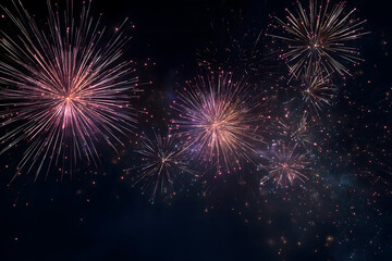 Naklejka premium Fireworks display in the night sky with a dark blue background